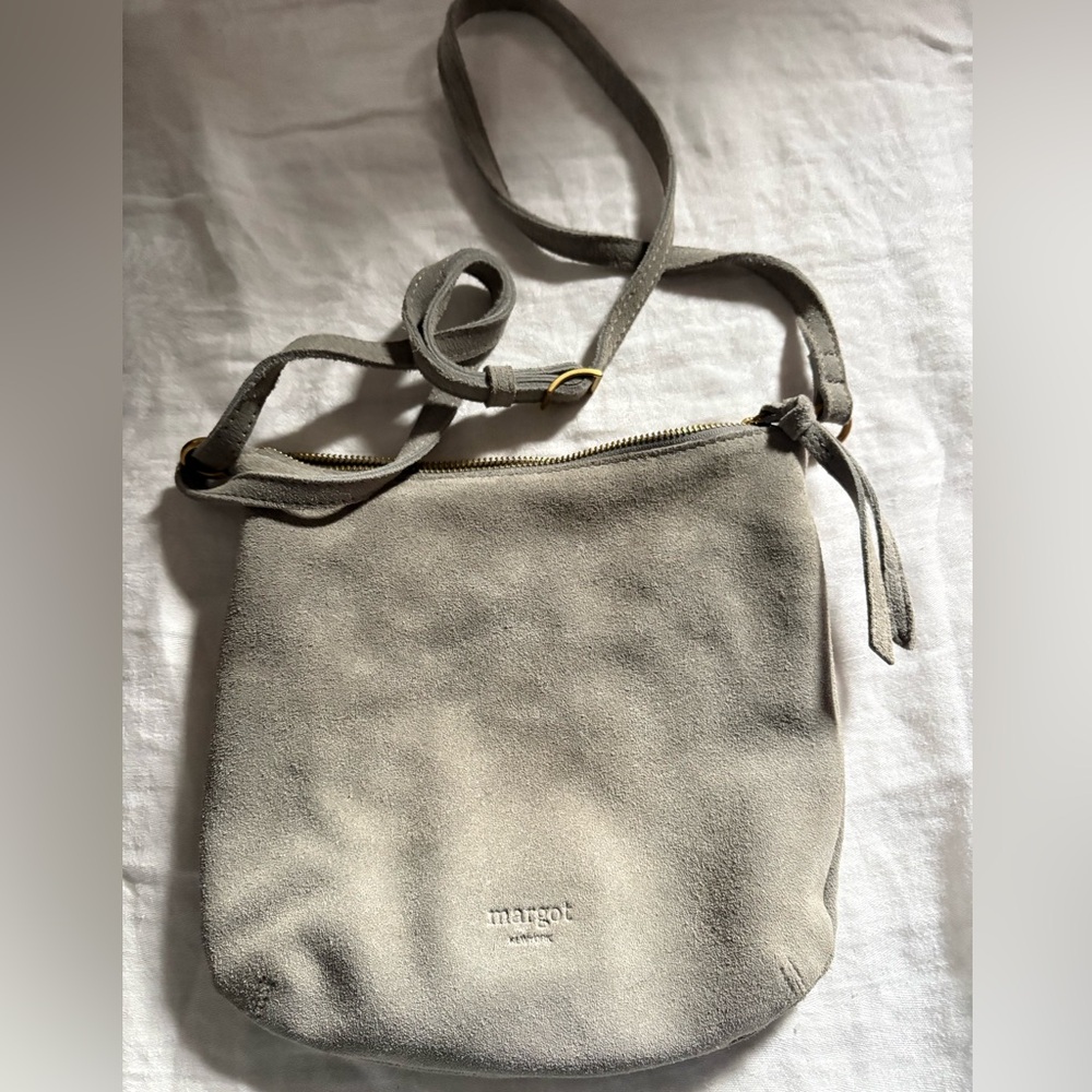 Margot Suede Crossbody Bag in Light Gray